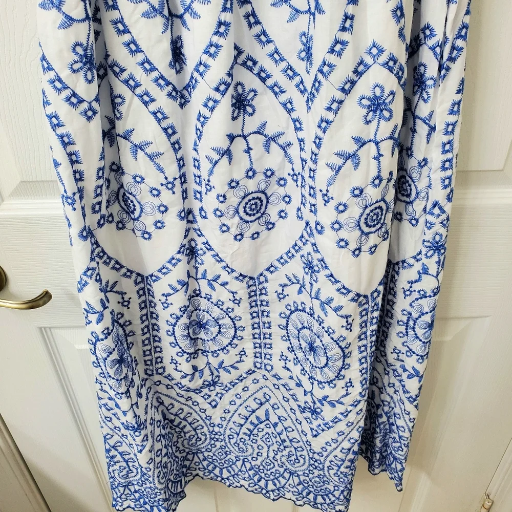 Ana & Rose Blue & White Embroidered Lace Smock Midi Dress - Women Small - Picture 4 of 7